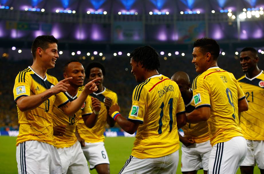 James Rodriguez segna 2 gol e stende l&#39;Uruguay: la Colombia danza dopo la sua doppietta. Getty